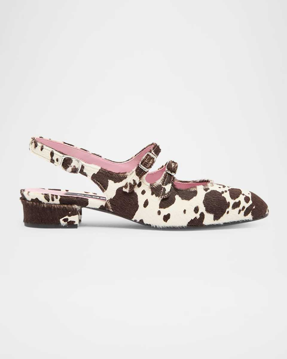 Peche Printed Calf Hair Mary Jane Slingback Ballerina Pumps